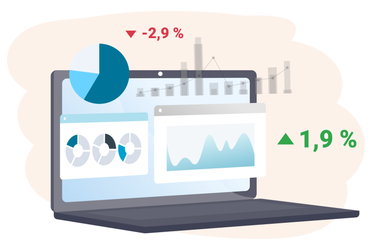 Horeca- Illustratie van een computer met verschillende grafieken voor het aangeven van omzetvoorspellingen