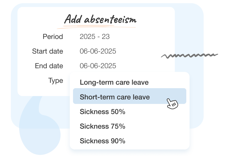 Easily add absenteeism in Nostradamus, long-term care leave, short-term care leave, sickness 50%, 75% and 90%