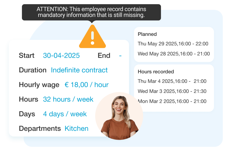 Comprehensive management solution With Nostradamus’ hospitality-focused workforce planning software, you gain full control over leave and absence tracking in compliance with the Hospitality CLA. This reduces HR workload and minimizes errors. Digital employee record management allows different management levels to access essential data such as contracts, files, and notes. Automated payroll integrations keep employee information synchronized effortlessly.