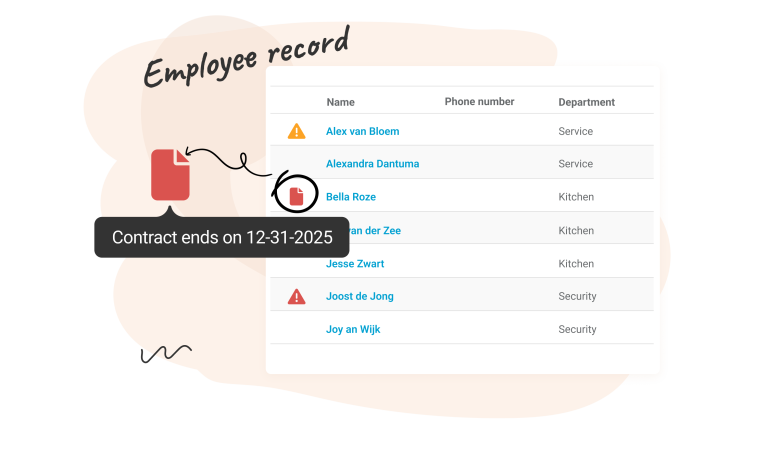 Manage employee records in Nostradamus- whenever a contract is almost ending, you will receive a warning notification. Always up to date.