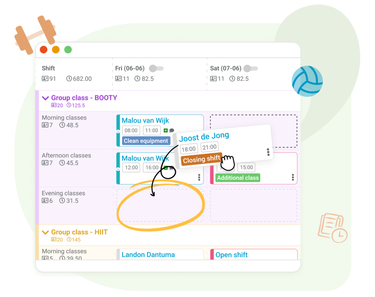 Intelligent and flexible workforce scheduling A well-structured schedule is crucial for sports and recreation businesses. Nostradamus helps you quickly and efficiently create schedules that align perfectly with class programs and events. Allowances for group lessons and weekend shifts are automatically processed, ensuring smooth payroll administration. With open shifts, shift swaps, and staff sharing between locations, you maintain optimal staffing and foster a highly engaged team. Additionally, Nostradamus offers useful features such as shift swapping, open shifts, and an open shift pool, enhancing employee involvement. Cross-location scheduling maximizes workforce utilization. With these advanced features, Nostradamus provides full control over workforce planning, improving operational efficiency and ensuring a high-performing team.
