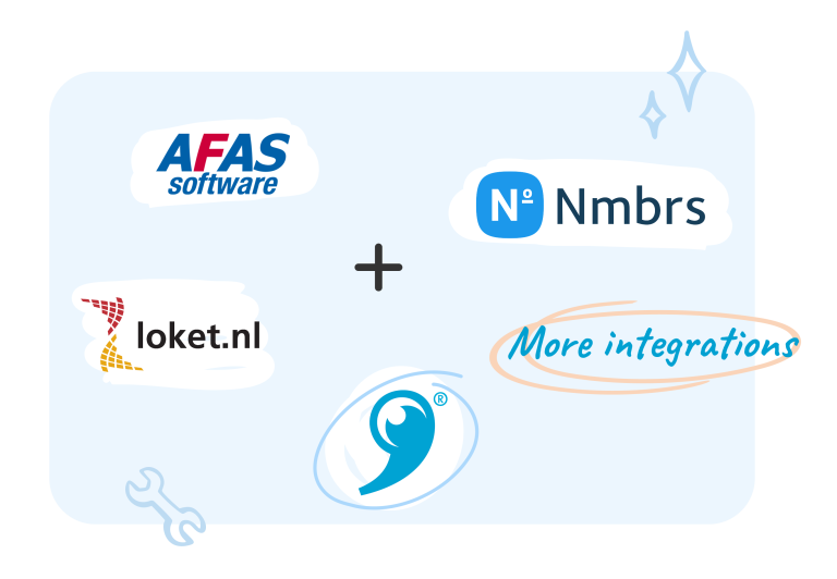 Integrations with payroll administration like AFAS, Nmbrs and loket.nl for easy HR management