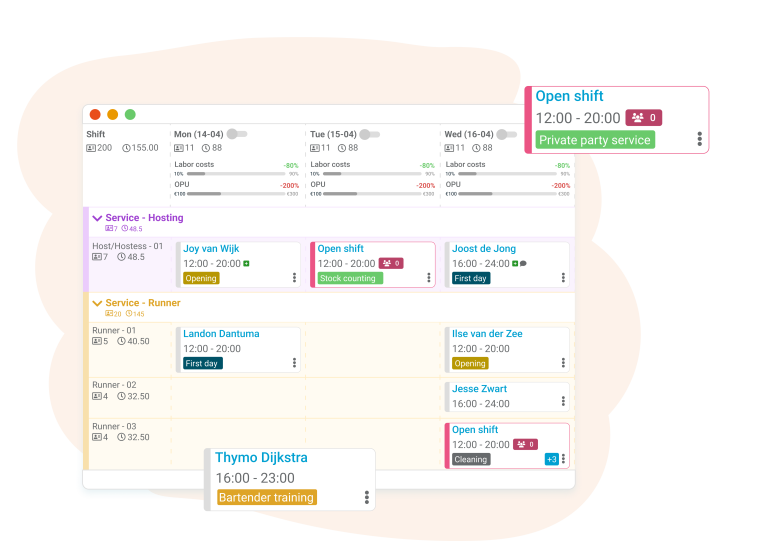 Shift labels for clear scheduling with Nostradamus, add your own personalized shift labels for a clear overview and improve internal communication.