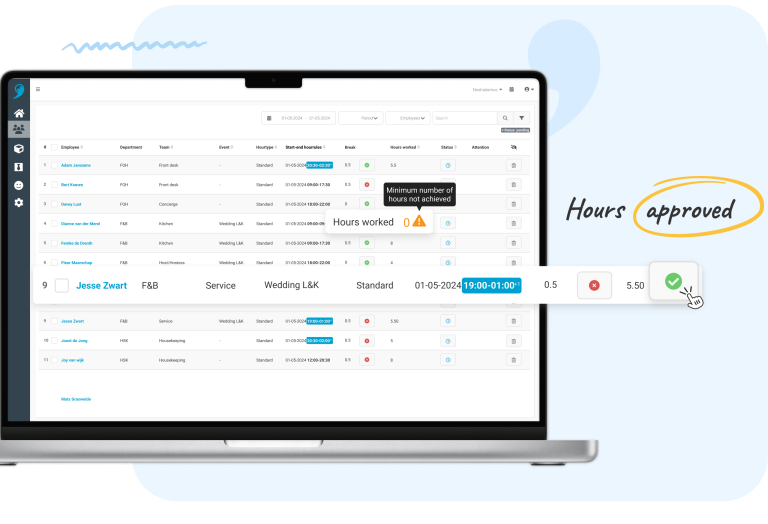 Nostradamus Time registration software- easily approve and adjust working hours.