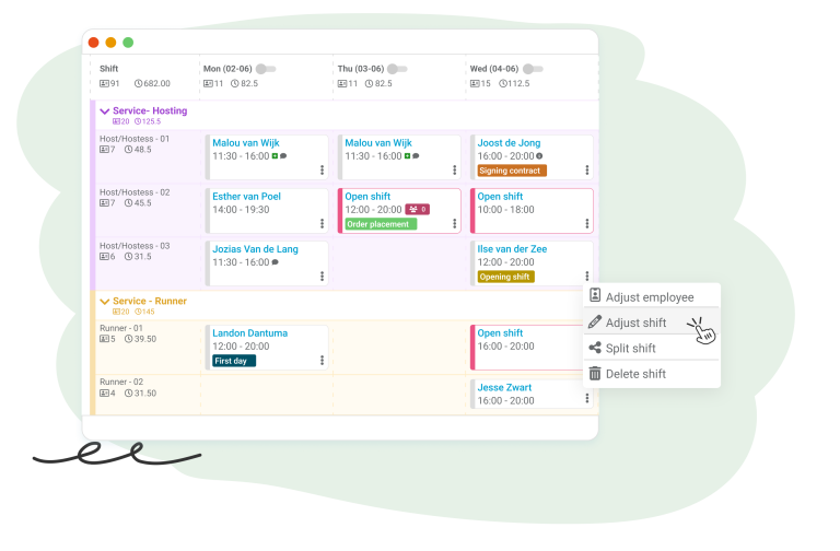 Workforce scheduling with Nostradamus software- easily schedule employees for shifts based on availability, publish open shifts and add shift labels to enhance internal communication.